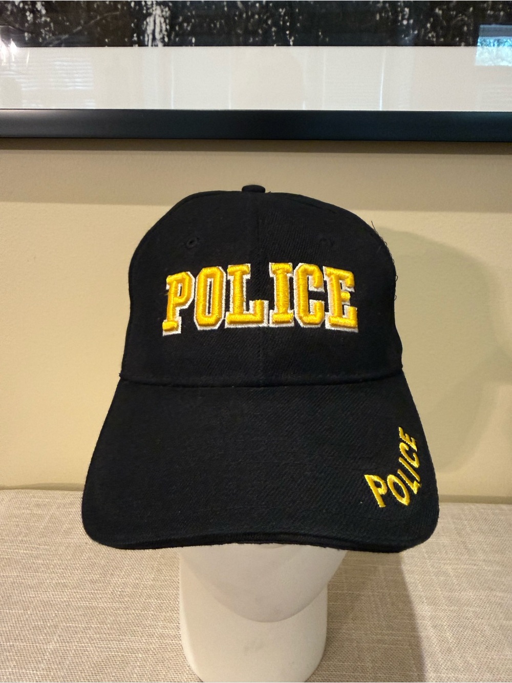 POLICE Embroidered Baseball Cap Hat Black Yellow Gold 3D Text Adjustable